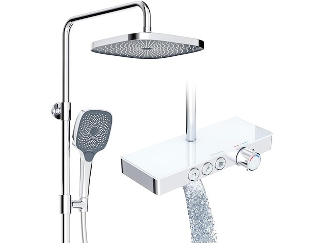 Rainsworth thermostatische douchemengset en glazen plank chroom - afbeelding 1 van  3