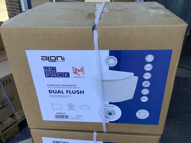 Randloos hangtoilet, aloni, eco 2 in 1 dual flush, wit - afbeelding 2 van  4