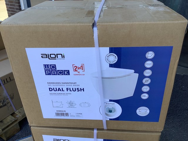 Randloos hangtoilet, aloni, eco 2 in 1 dual flush, wit - afbeelding 3 van  4