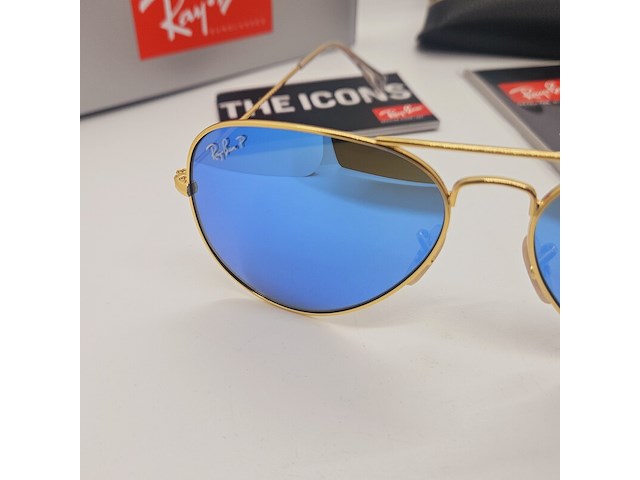 Rayban zonnebril aviator large metal matte gold blue polarized - afbeelding 3 van  6
