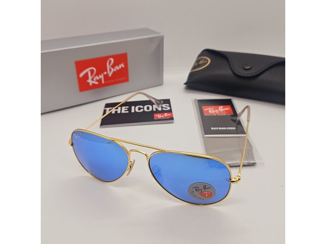 Rayban zonnebril aviator large metal matte gold blue polarized - afbeelding 1 van  6