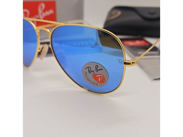 Rayban zonnebril aviator large metal matte gold blue polarized - afbeelding 2 van  6