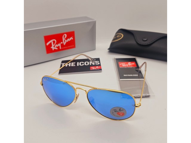 Rayban zonnebril aviator large metal matte gold blue polarized - afbeelding 1 van  6