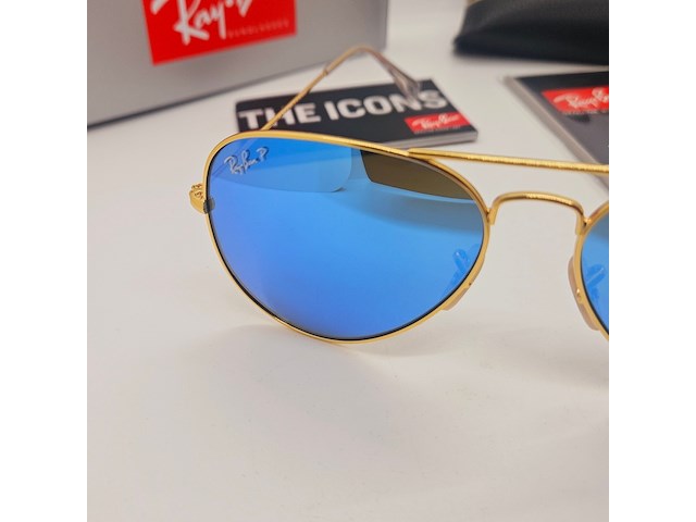 Rayban zonnebril aviator large metal matte gold blue polarized - afbeelding 3 van  6