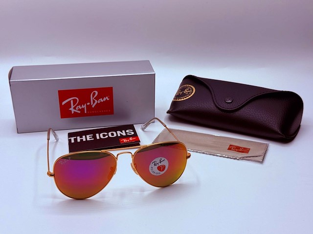 Rayban zonnebril aviator large metal matte gold violet polarized - afbeelding 1 van  8