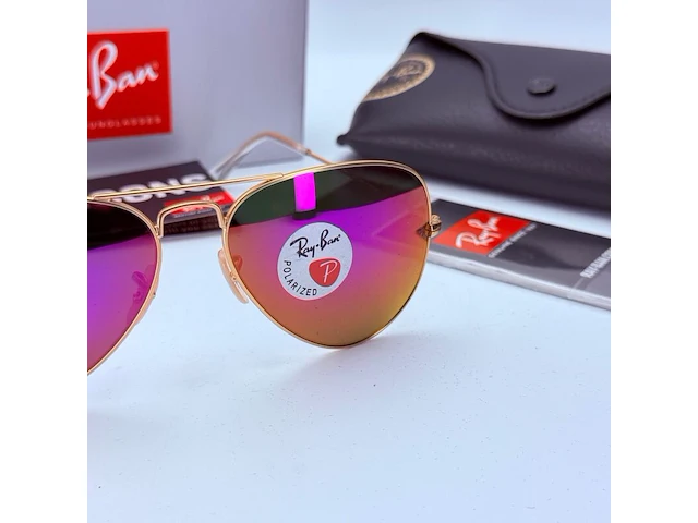 Rayban zonnebril aviator large metal matte gold violet polarized - afbeelding 1 van  8