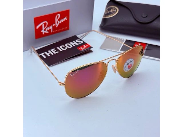 Rayban zonnebril aviator large metal matte gold violet polarized - afbeelding 2 van  8