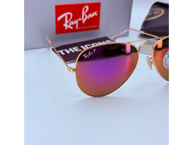 Rayban zonnebril aviator large metal matte gold violet polarized - afbeelding 4 van  8