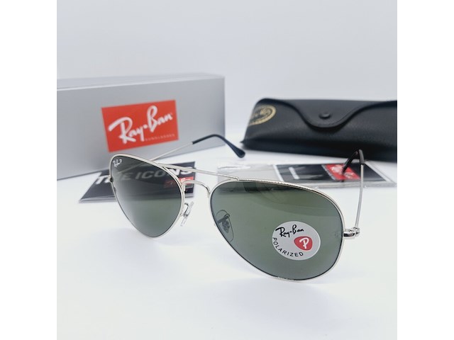 Rayban zonnebril aviator large metal silver green polarized - afbeelding 1 van  11