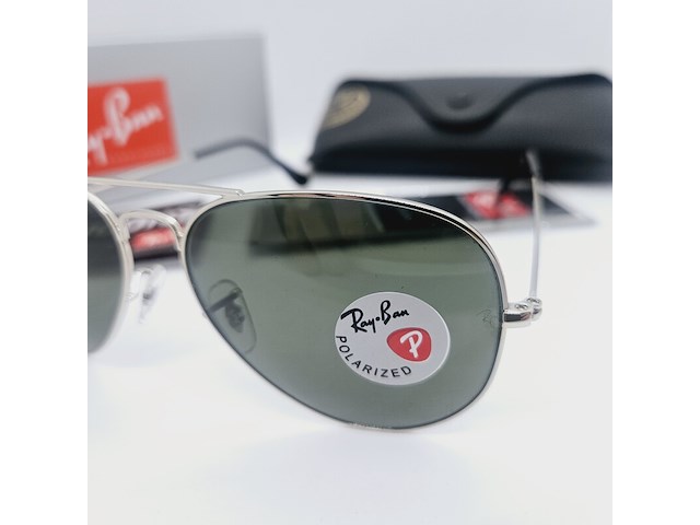 Rayban zonnebril aviator large metal silver green polarized - afbeelding 4 van  11