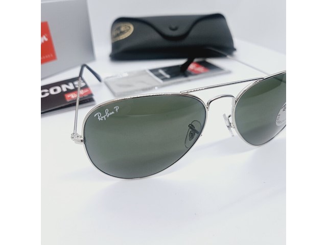 Rayban zonnebril aviator large metal silver green polarized - afbeelding 5 van  11