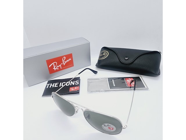 Rayban zonnebril aviator large metal silver green polarized - afbeelding 8 van  11