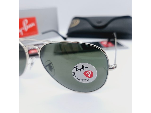 Rayban zonnebril aviator large metal silver green polarized - afbeelding 3 van  9