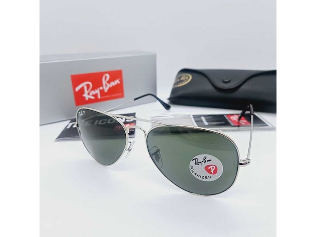 Rayban zonnebril aviator large metal silver green polarized - afbeelding 1 van  8