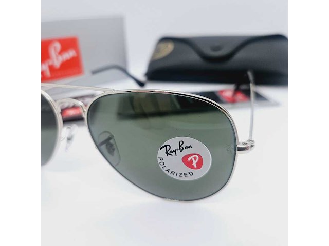 Rayban zonnebril aviator large metal silver green polarized - afbeelding 2 van  8