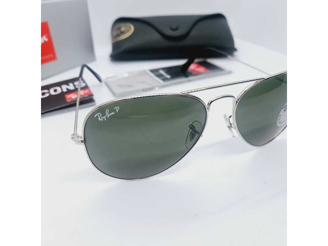 Rayban zonnebril aviator large metal silver green polarized - afbeelding 3 van  8