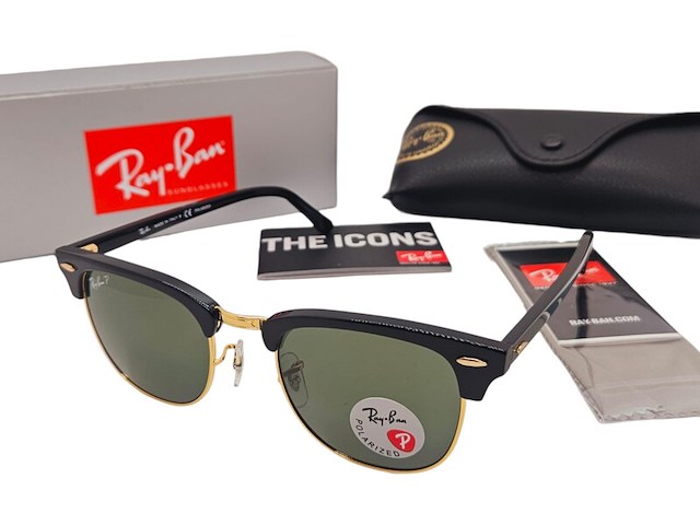Rayban zonnebril clubmaster black green polarized - afbeelding 1 van  7