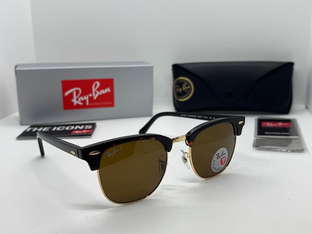 Rayban zonnebril clubmaster tortoise - brown polarized - afbeelding 1 van  7