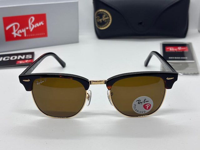 Rayban zonnebril clubmaster tortoise - brown polarized - afbeelding 2 van  7