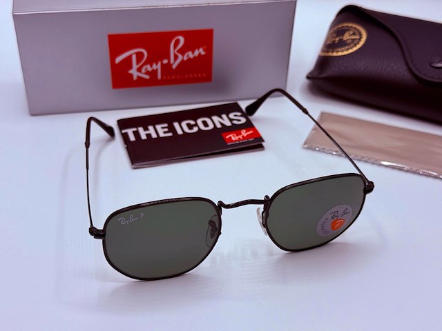 Rayban zonnebril hexagonal black green polarized - afbeelding 1 van  7