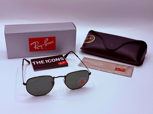 Rayban zonnebril hexagonal black green polarized - afbeelding 2 van  7