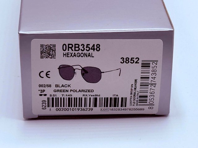 Rayban zonnebril hexagonal black green polarized - afbeelding 7 van  7