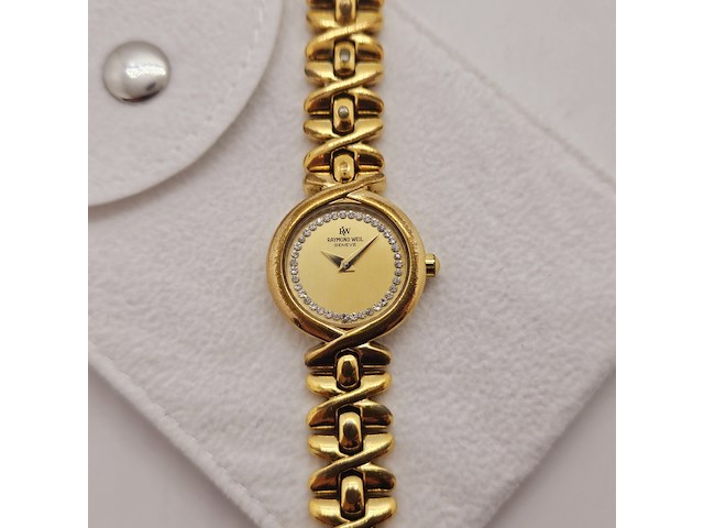 Raymond weil 9827 goldplated dameshorloge met steentjes - afbeelding 1 van  5