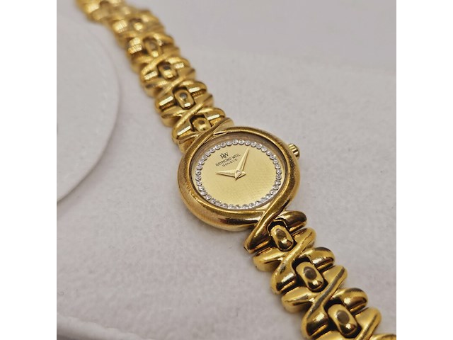 Raymond weil 9827 goldplated dameshorloge met steentjes - afbeelding 2 van  5