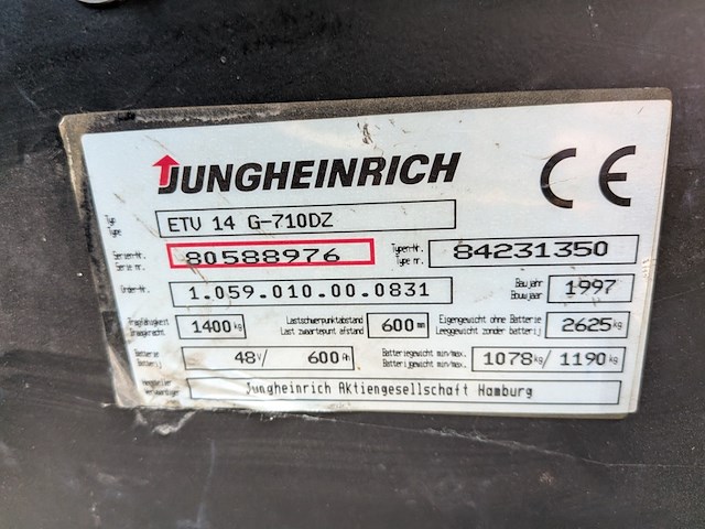 Reachtruck jungheinrich, etv14 g-710dz, bouwjaar 1997 - afbeelding 14 van  21