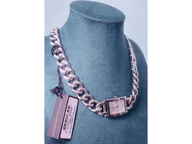 Rebecca minkoff pendant horloge - collier met cc schakels - afbeelding 4 van  7