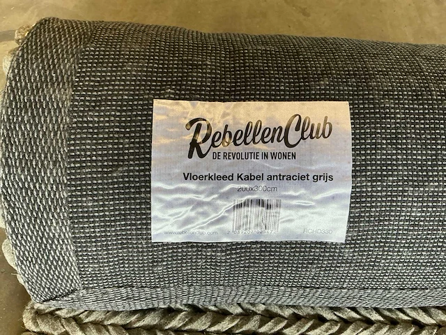 Rebellenclub vloerkleed kabel antraciet grijs 200x300cm - afbeelding 2 van  2