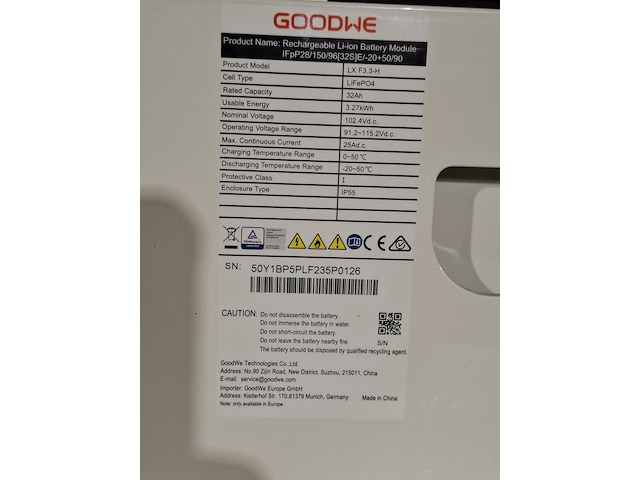 Rechargeable li-ion batterij module goodwe, lxf3.3-h - afbeelding 4 van  4