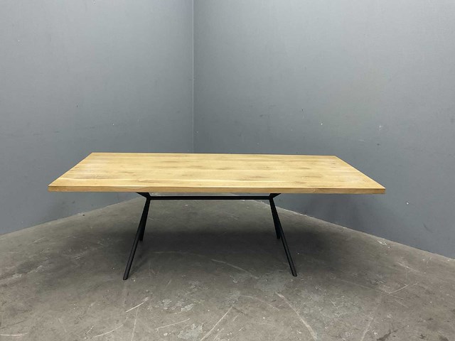 Rechthoek eiken eetkamertafel 220x100x76 cm met onderstel - afbeelding 1 van  4
