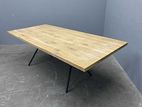 Rechthoek eiken eetkamertafel 220x100x76 cm met onderstel - afbeelding 3 van  4