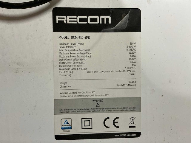 Recom rcm-250-6pb zonnepaneel (8x) - afbeelding 5 van  5