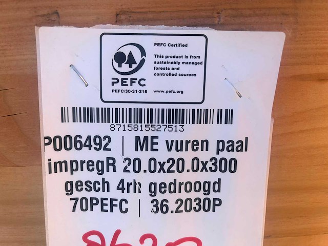 Red class wood paal 20x20x300 cm (15x) - afbeelding 2 van  15