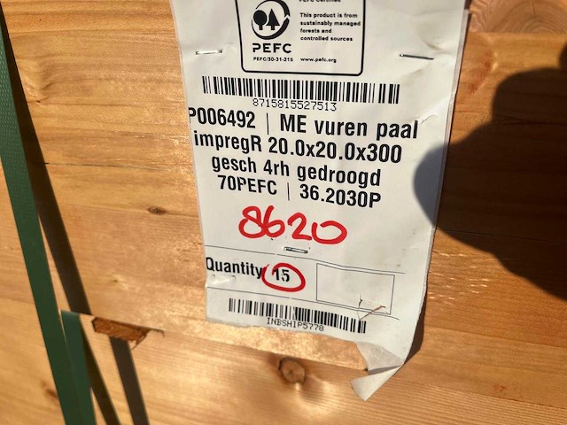 Red class wood paal 20x20x300 cm (15x) - afbeelding 8 van  15