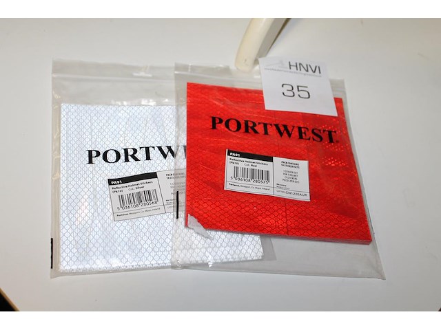 Reflecterende helmstickers port west in rood en wit. - afbeelding 1 van  1
