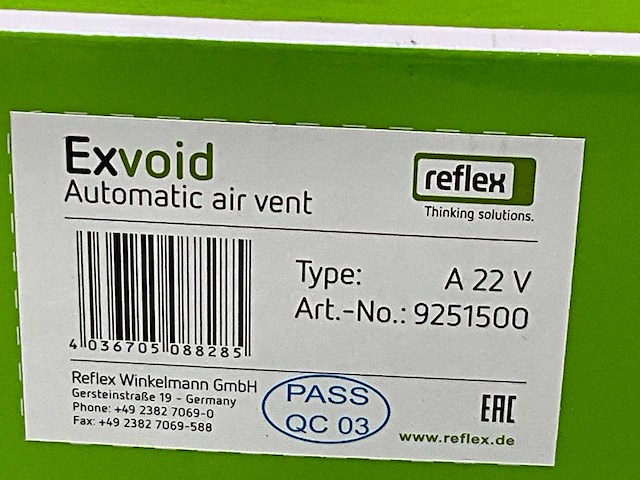 Reflex exvoid a 22 v luchtafscheider 2x 22 mm knel verticaal messing (max.) 10bar (max.) 110°c - afbeelding 4 van  4