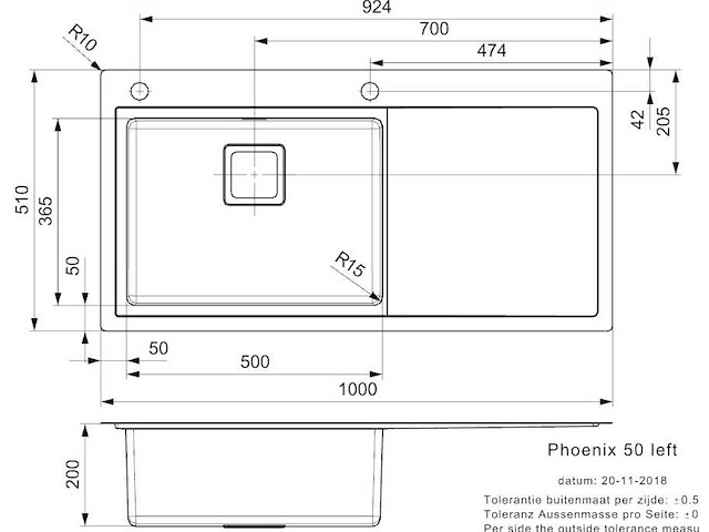 Reginox - phoenix 50 links - spoelbak 100 cm - afbeelding 2 van  4