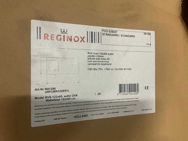 Reginox 122x60 rvs blad wafel - afbeelding 1 van  2