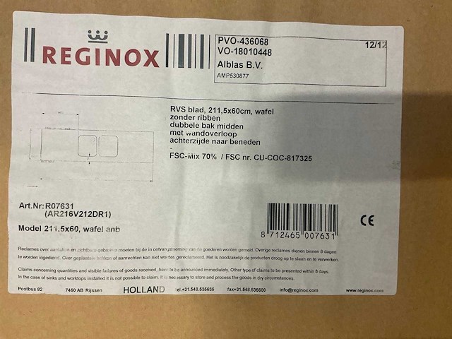 Reginox 211,5x60 rvs blad wafel - afbeelding 4 van  4
