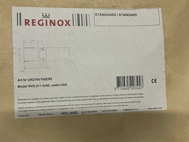 Reginox 211,5x60cm rvs oak links blad wafel - afbeelding 4 van  4