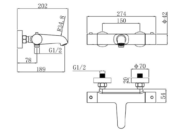 Regn - 10007bb - thermostatische badmengkraan met gekoelde behuizing geborsteld goud - afbeelding 2 van  4