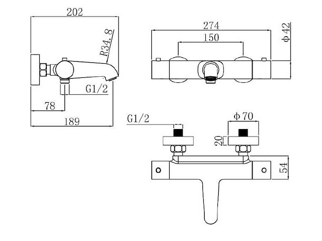 Regn - 10007gm - thermostatische badmengkraan met gekoelde behuizing gun metal black - afbeelding 2 van  5