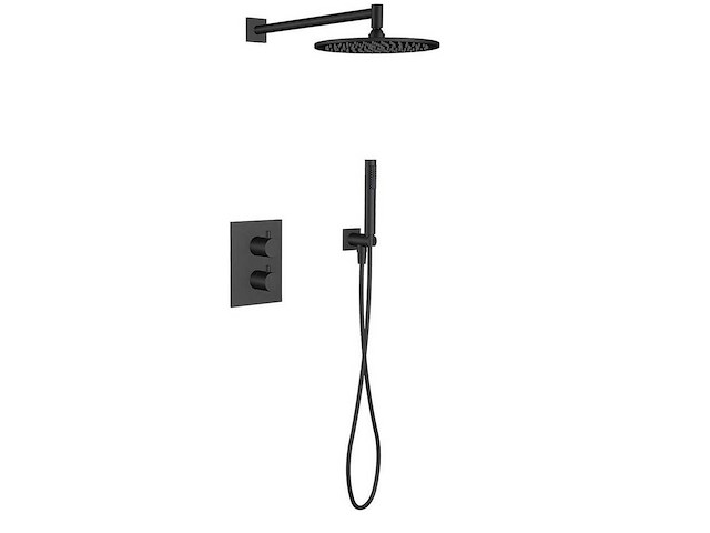 Regn - 15003mb - thermostatische regendouche inbouw set met hoofddouche, achterplaat en losse handdouche mat zwart - afbeelding 1 van  3