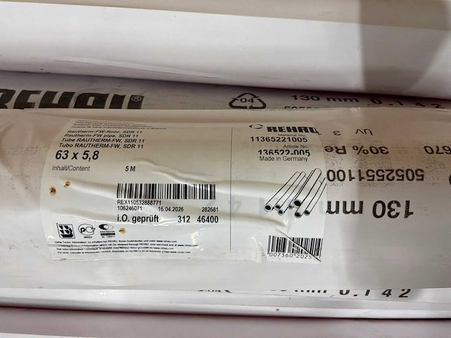 Rehau rautherm-fw sdr11 kunststof buis rood 63x5,8mm lengte a 5m. (11x) - afbeelding 5 van  7