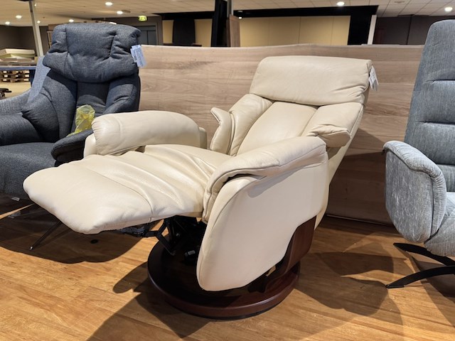 Relaxfauteuil, beige leer, elektrisch verstelbaar - afbeelding 2 van  5