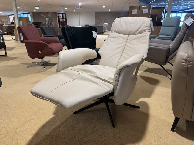Relaxfauteuil, beige leer, manueel verstelbaar d.m.v. gasveer - afbeelding 1 van  6