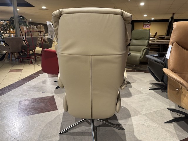 Relaxfauteuil, beige leer, manueel verstelbaar, rvs poot - afbeelding 5 van  5